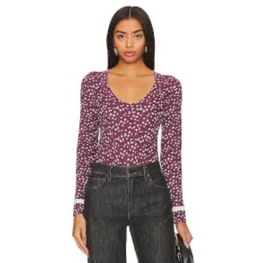 Free People Intimately Sugar Dreams Bodysuit in Wine Combo Size M
